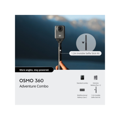 DJI Osmo 360 Adventure Combokamera,1/1.3 inch CMOS s f/2.8, USB-C PD punjenje,1770 mAh