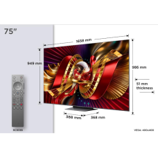 TCL 75 inchC8L 4K SQD-Mini LED;UHD 144Hz/288Hz FHD Google TV;B&O, 2584 zones, 5500 nits; Zeroborder