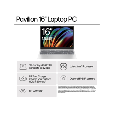 HP Pavilion Laptop 16-af0009nm16 inch FHD, U5-125U 1.3/4.3GHz16GB DDR5, 512GB SSD, Aluminium