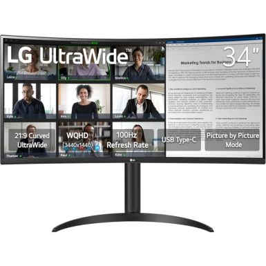 LG 34 inch UltraWide curved monitoVA, WQHD 3440x1440, 300cd100Hz, 5ms, HDMI, DP, Type-C, HAS, Tilt